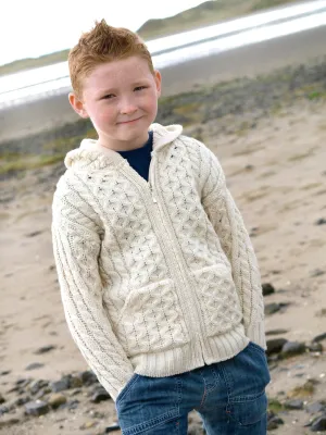 Kids Hooded Zip Aran Cardigan