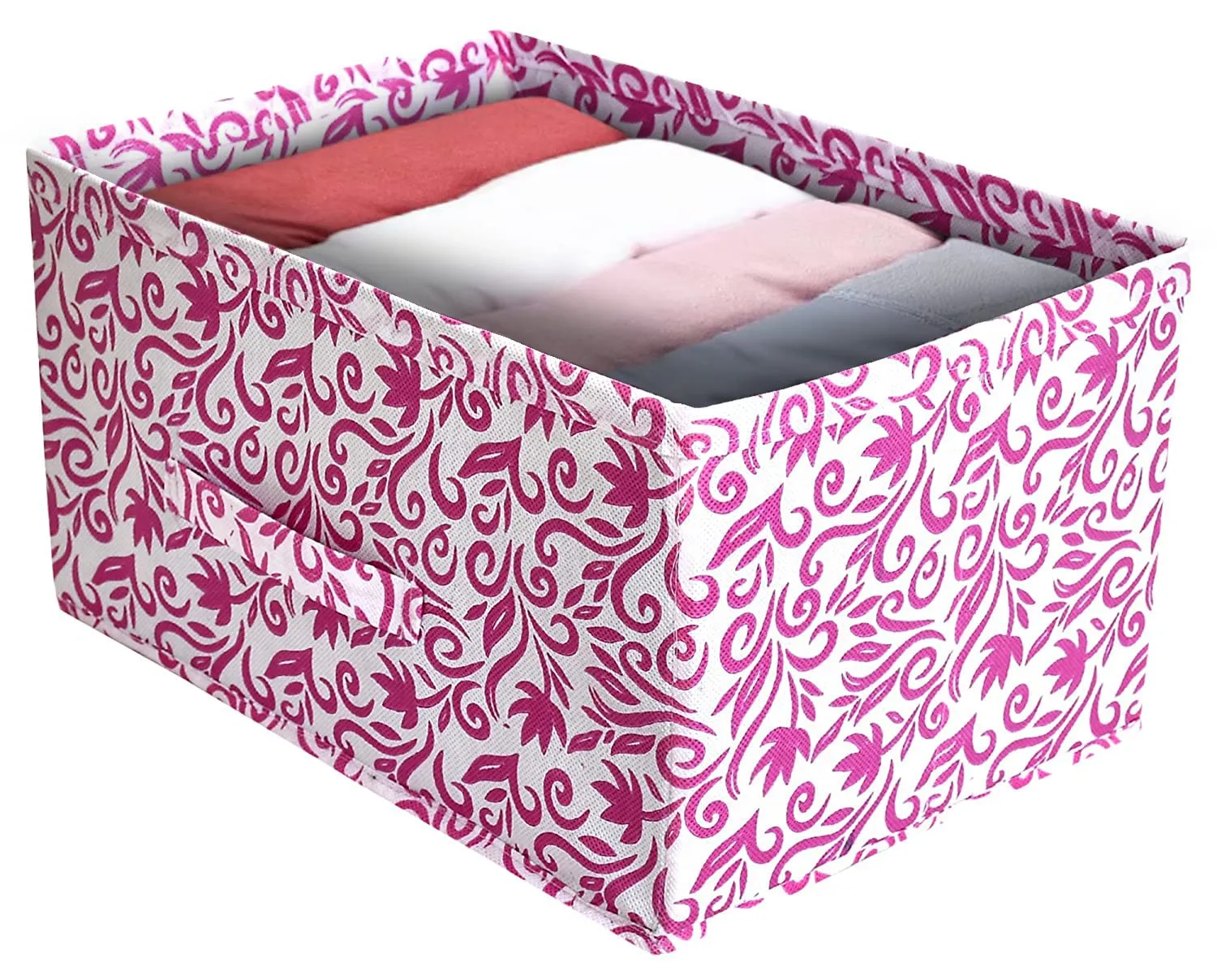 Kuber Industries Floral Printed Multipurposes Rectangular Flodable Storage Box, Drawer Storage and Cloth Organizer (Pink)-HS43KUBMART26301