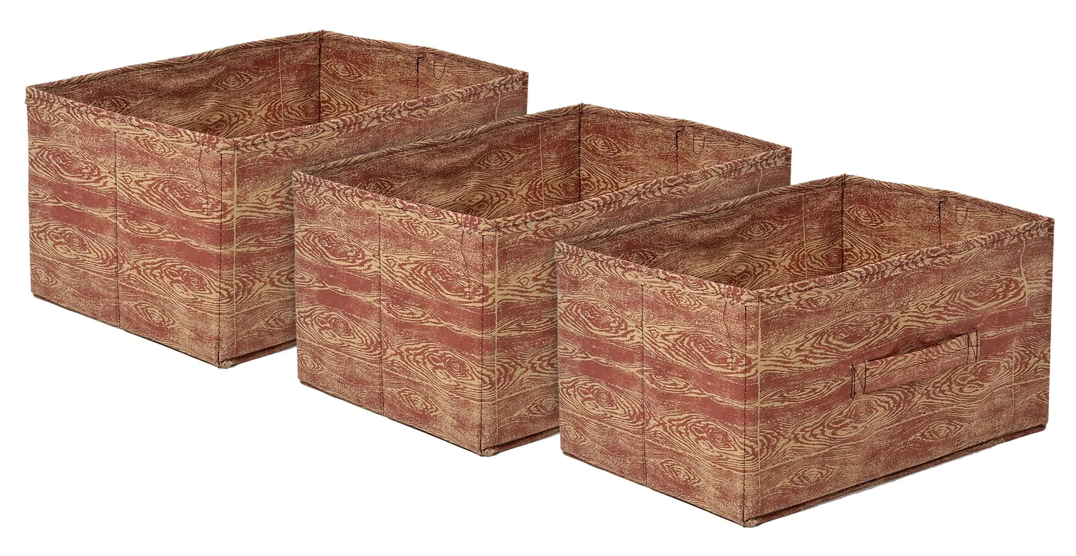 Kuber Industries Wooden Design Multipurposes Rectangular Flodable Storage Box, Drawer Storage and Cloth Organizer- Pack of 3 (Maroon Brown)-44KM0592