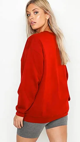 LEOTUDE Women's Oversized Round Neck Loopknit Sweatshirt (GRLW11RED_P_1Red_L)