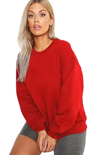 LEOTUDE Women's Oversized Round Neck Loopknit Sweatshirt (GRLW11RED_P_1Red_L)