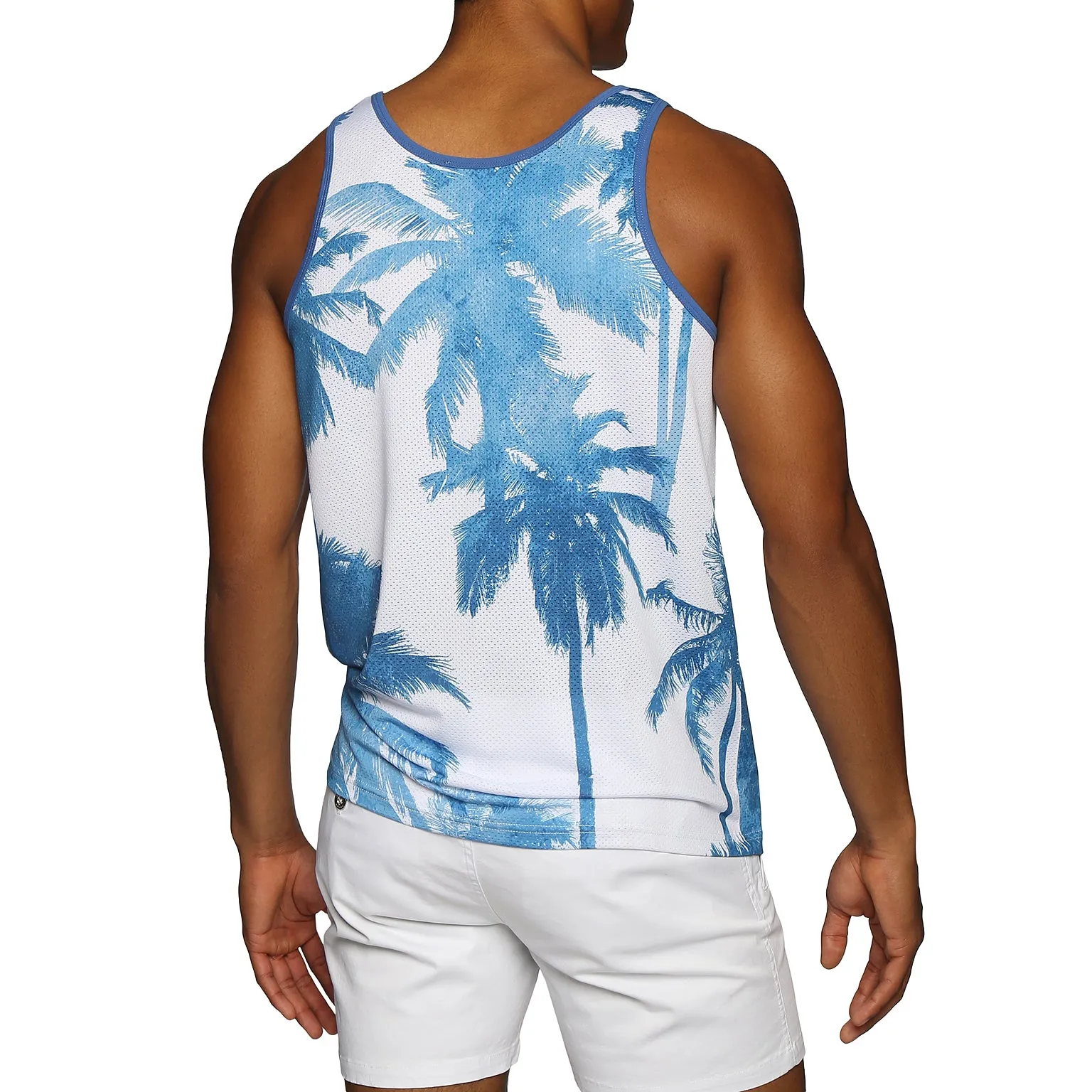 NEW RESORT '25- Palm Royale Blue Printed Mesh Tank