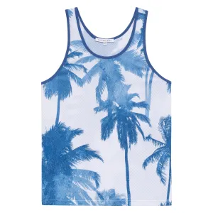 NEW RESORT '25- Palm Royale Blue Printed Mesh Tank