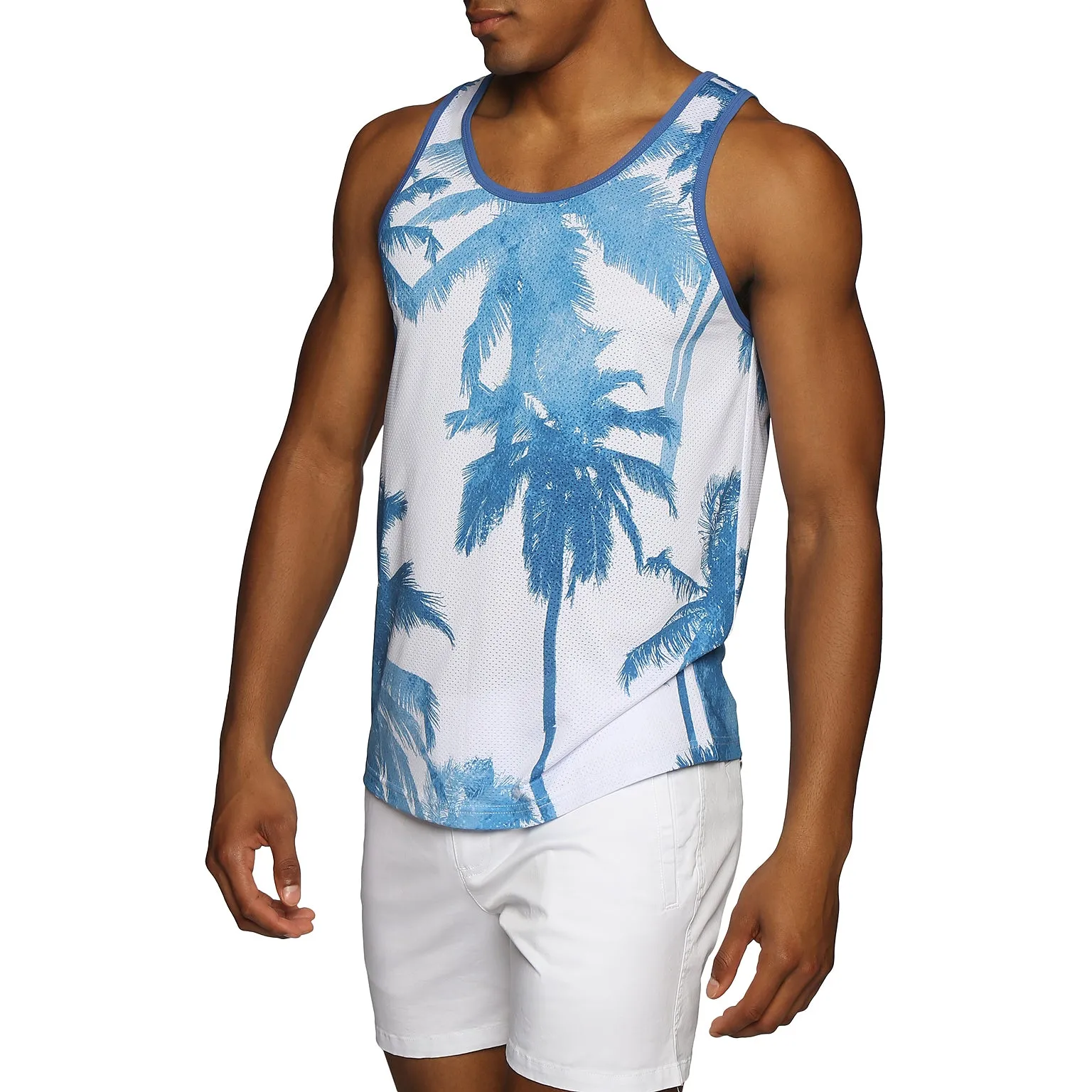 NEW RESORT '25- Palm Royale Blue Printed Mesh Tank