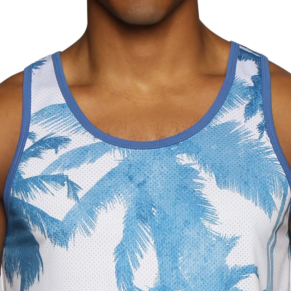 NEW RESORT '25- Palm Royale Blue Printed Mesh Tank