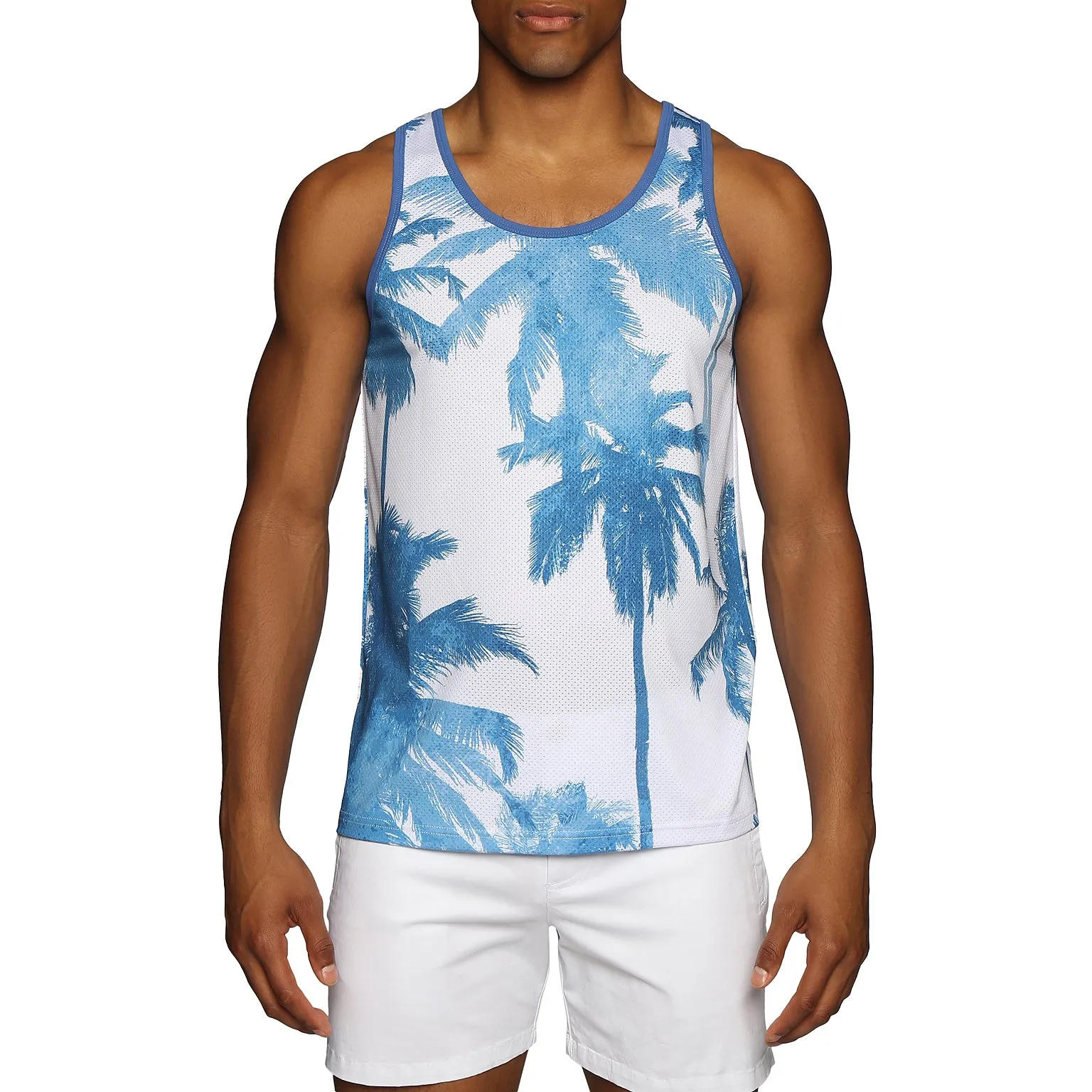 NEW RESORT '25- Palm Royale Blue Printed Mesh Tank