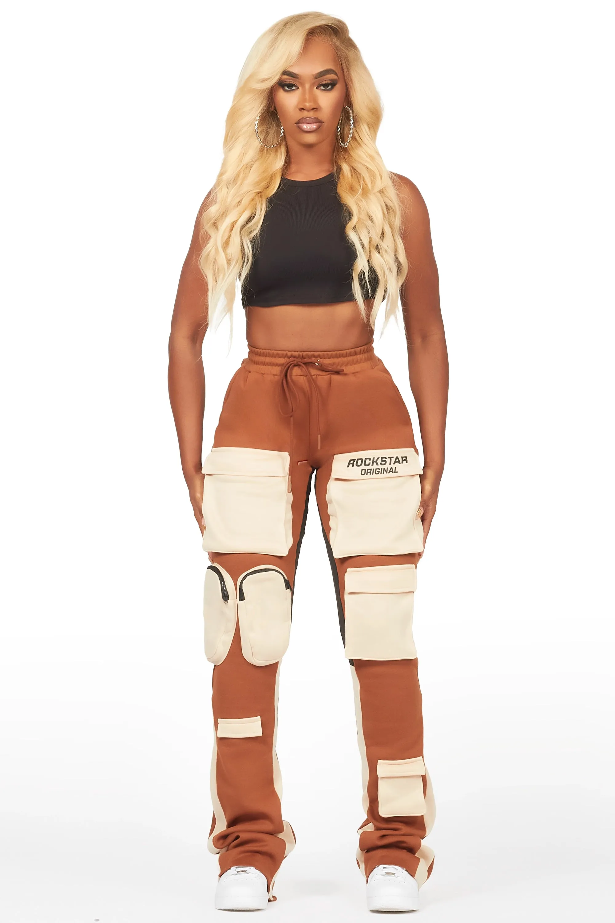 Norika Brown Stacked Track Pant