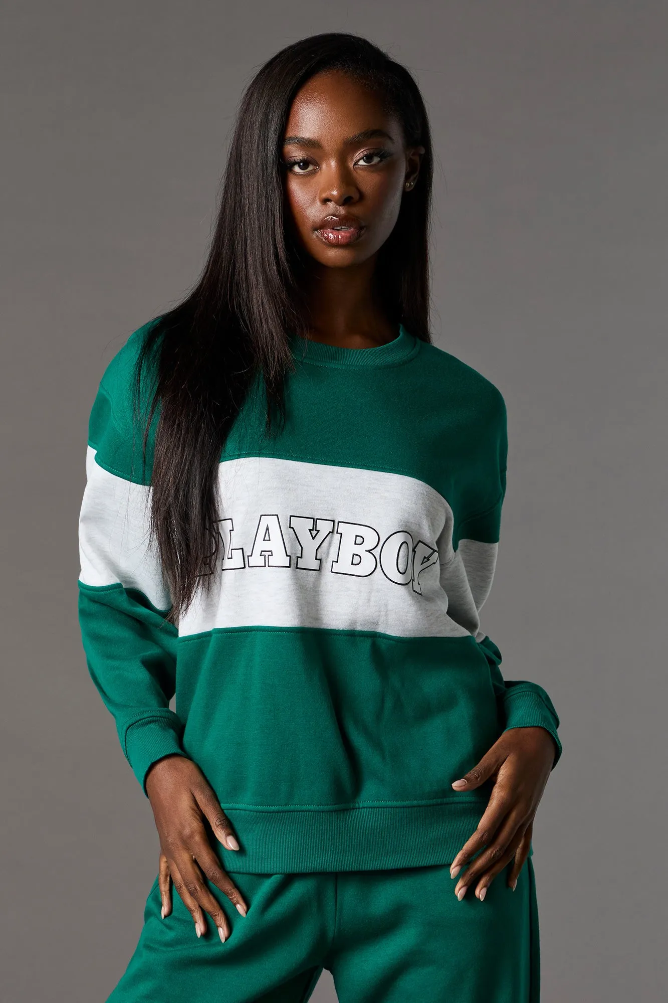 Playboy Graphic Colourblock Fleece Sweatshirt