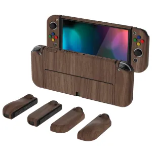 PlayVital AlterGrips Glossy Protective Slim Case for Nintendo Switch OLED, Ergonomic Grip Cover for Joycon, Dockable Hard Shell for Switch OLED w/Thumb Grip Caps & Button Caps - Wood Grain - JSOYS2001