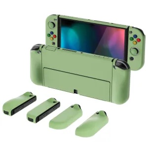 PlayVital AlterGrips Protective Slim Case for Nintendo Switch OLED, Ergonomic Grip Cover for Joycon, Dockable Hard Shell for Switch OLED with Thumb Grip Caps & Button Caps - Matcha Green - JSOYP3005