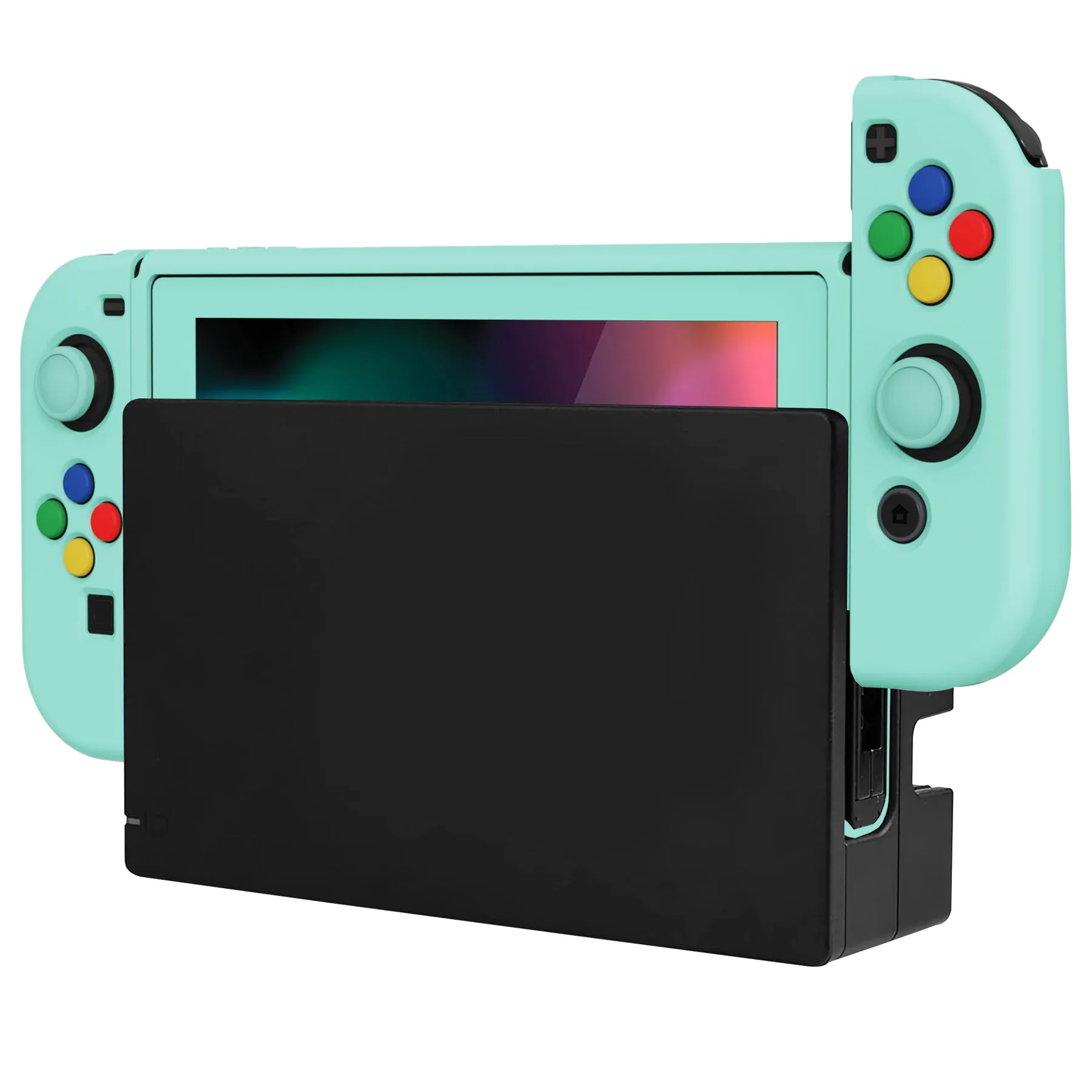 PlayVital ZealProtect Soft Protective Case for Nintendo Switch, Flexible Cover Protector for Nintendo Switch with Tempered Glass Screen Protector & Thumb Grip Caps & ABXY Direction Button Caps - Misty Green - RNSYM5004