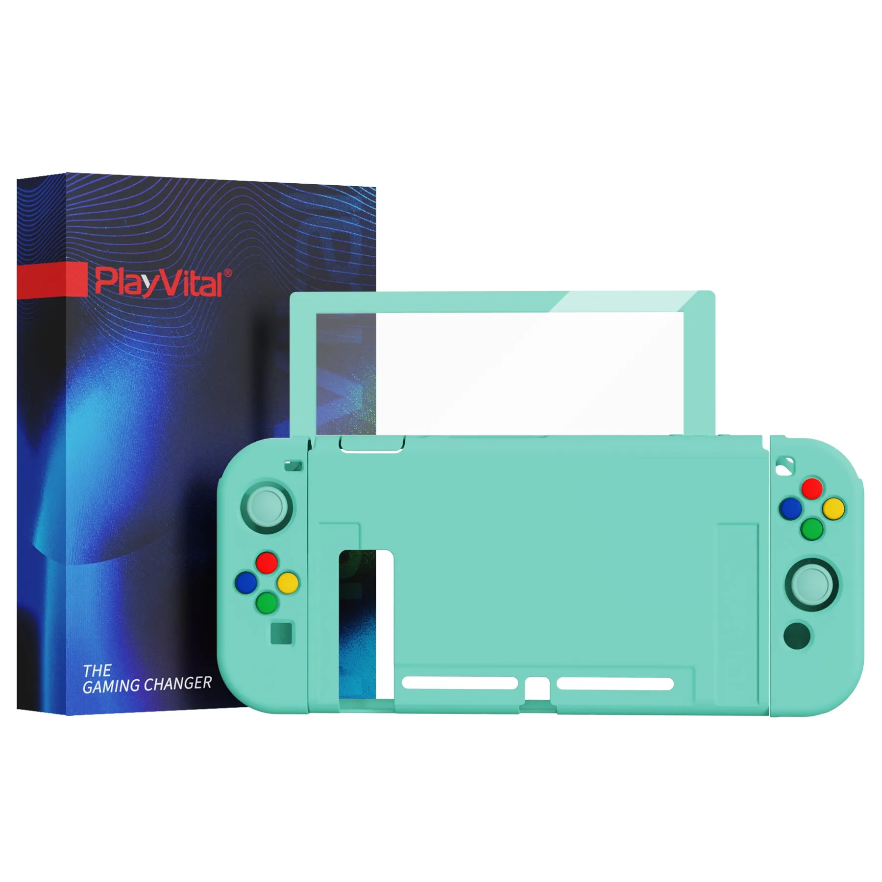 PlayVital ZealProtect Soft Protective Case for Nintendo Switch, Flexible Cover Protector for Nintendo Switch with Tempered Glass Screen Protector & Thumb Grip Caps & ABXY Direction Button Caps - Misty Green - RNSYM5004