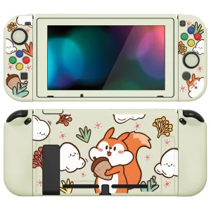 PlayVital ZealProtect Soft Protective Case for Nintendo Switch, Flexible Cover Protector for Nintendo Switch with Tempered Glass Screen Protector & Thumb Grip Caps & ABXY Direction Button Caps - Squirrel with Acorn - RNSYV6017