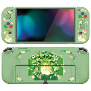 PlayVital ZealProtect Soft Protective Case for Switch OLED, Flexible Protector Joycon Grip Cover for Switch OLED with Thumb Grip Caps & ABXY Direction Button Caps - Strawberry Bunny - XSOYV6036