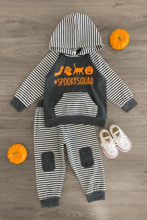 "#SpookySquad" Striped Hoodie Set