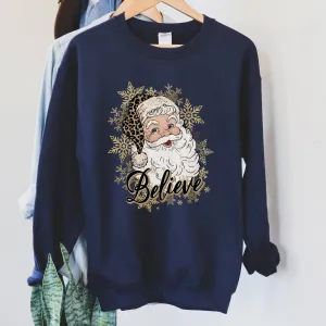 Retro Santa "Believe" Christmas Leopard Print Sweatshirt