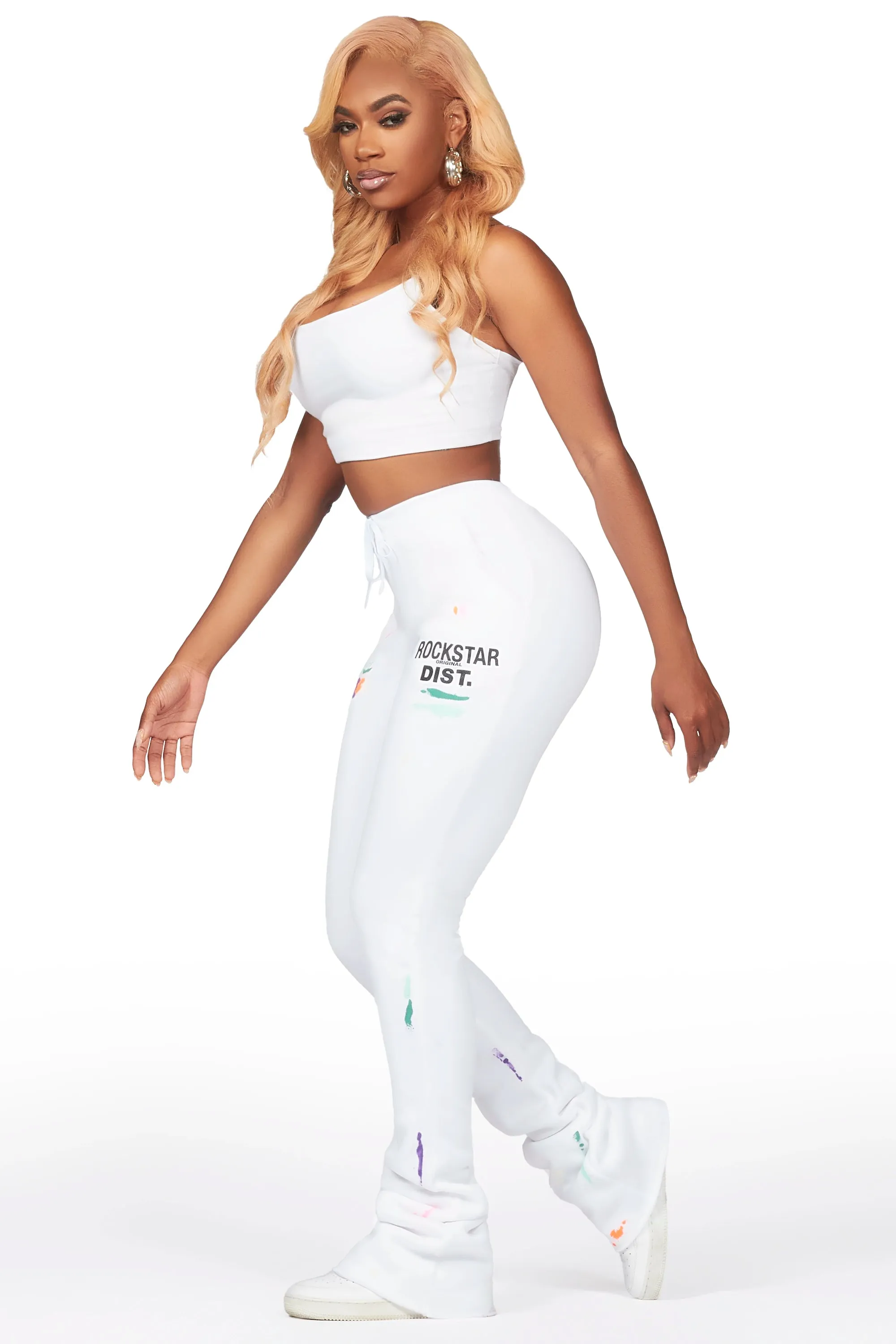 Shanae White Super Stacked Track Pant