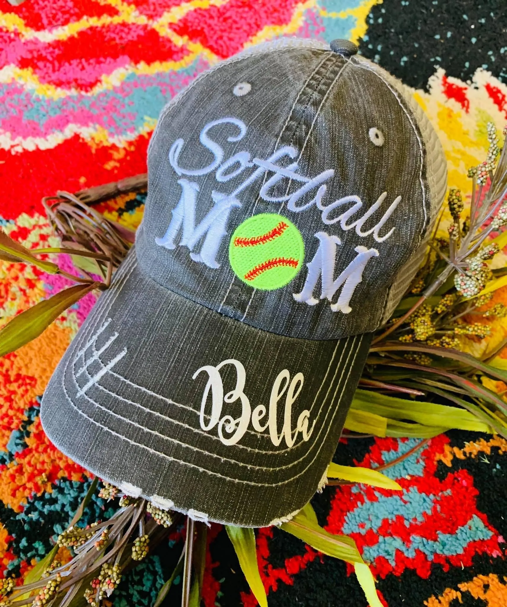 Softball hats Softball hair dont care Softball mom Softball mom life Embroidered unisex trucker caps