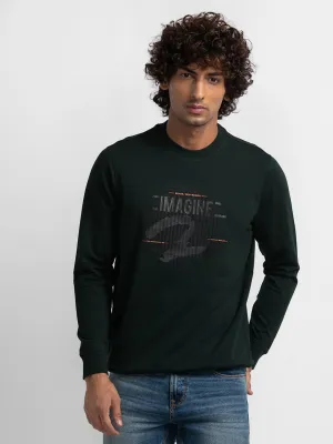 Spykar Bottle Green Cotton Full Sleeve Round Neck Sweatshirt For Men