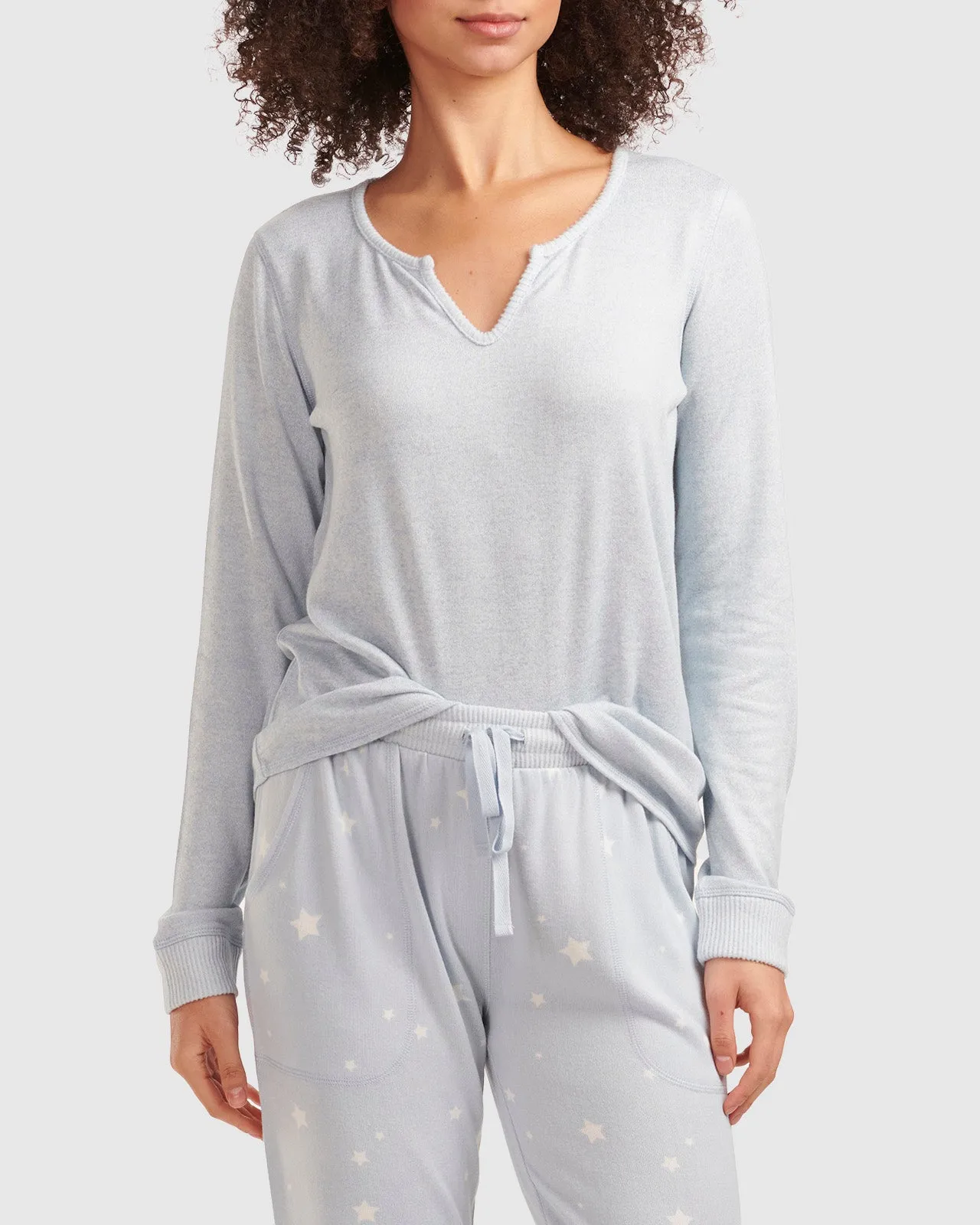 Starry Celestial Blue Split Neck Pullover PJ Set