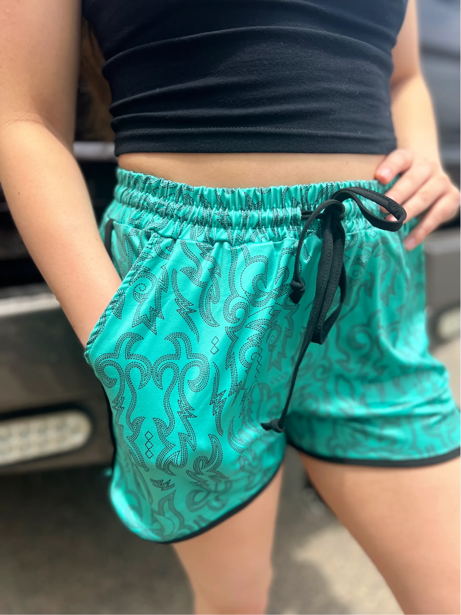 Sterling Kreek Raised Round Here Turquoise Shorts