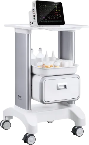 Vevor Lab Cart 2-Tier Mobile Medical Cart 110 Lbs Capacity with 1 Drawer and Large Top Tray White New