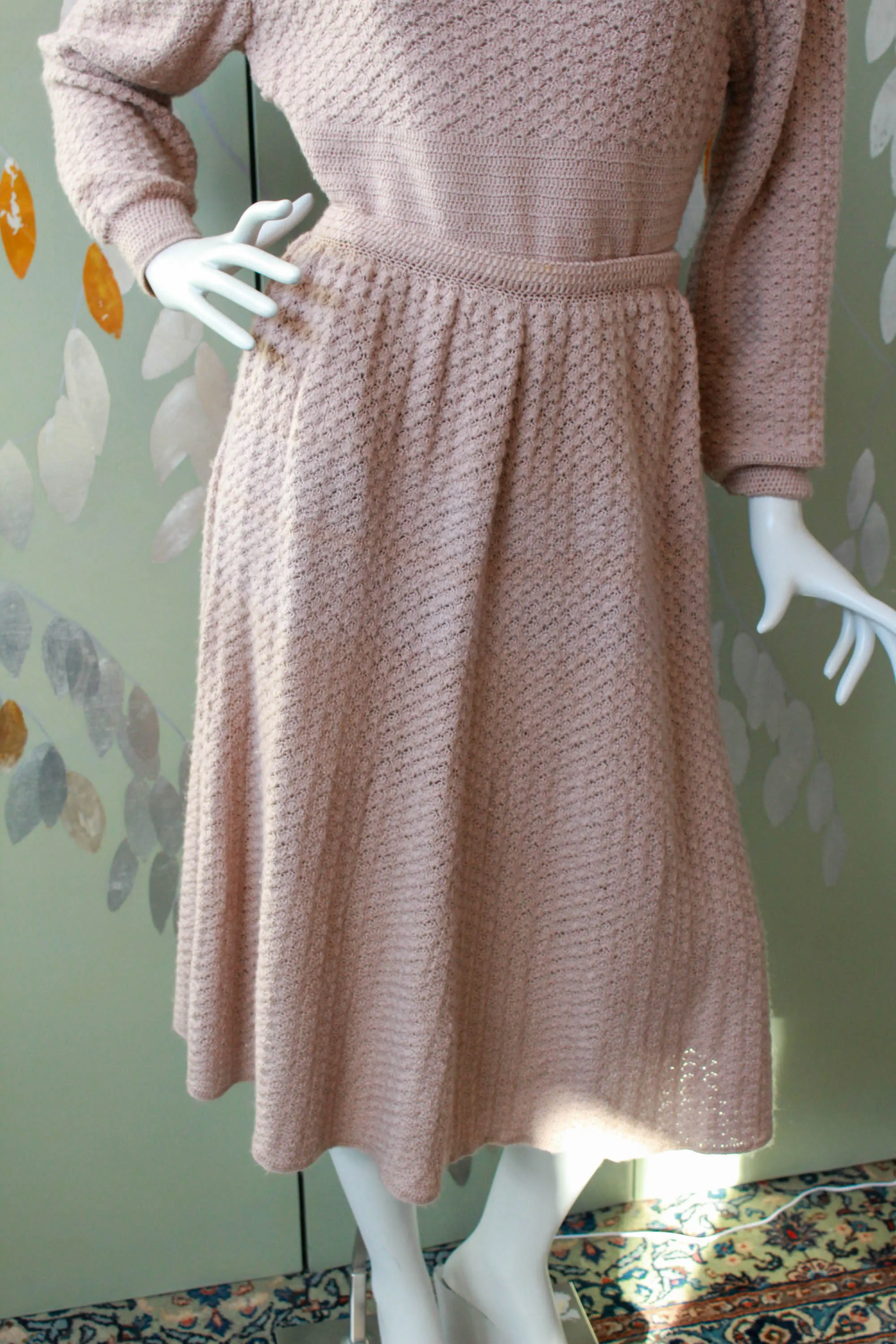 Vintage 1980s Pink Knit Top and Skirt Set, Medium