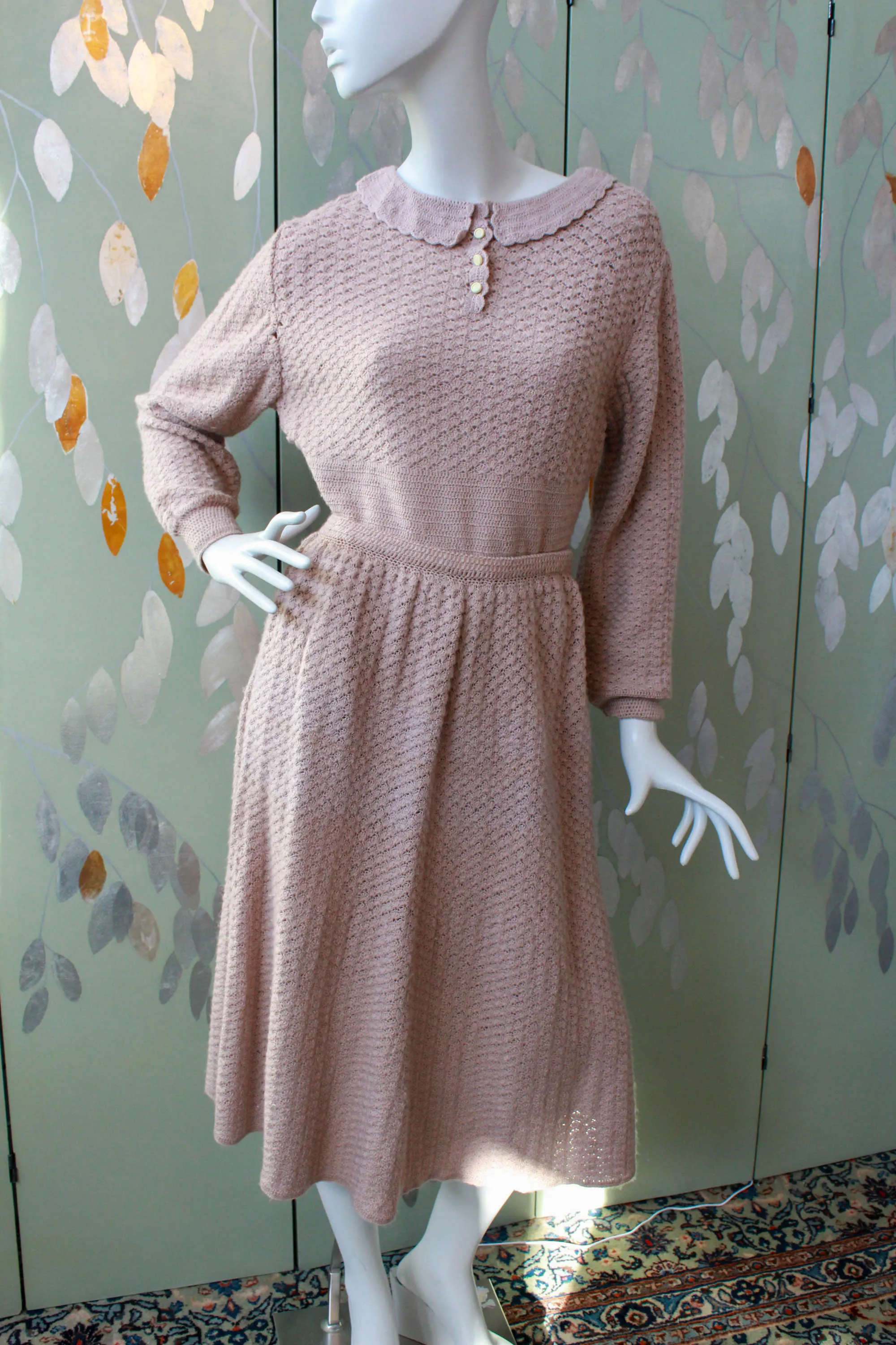 Vintage 1980s Pink Knit Top and Skirt Set, Medium