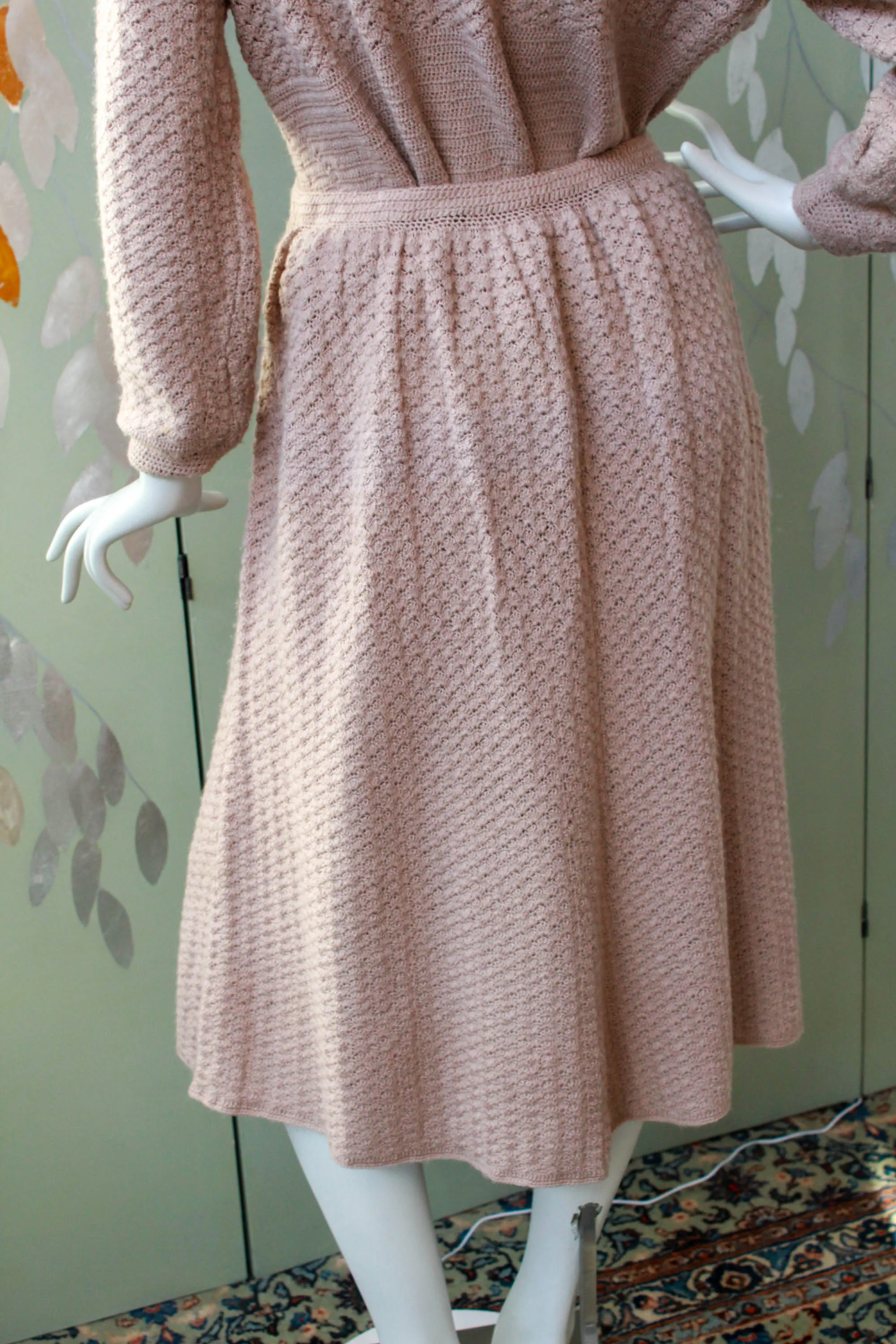 Vintage 1980s Pink Knit Top and Skirt Set, Medium