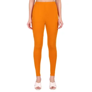 Women Dark Orange Breathable Long Length Legging