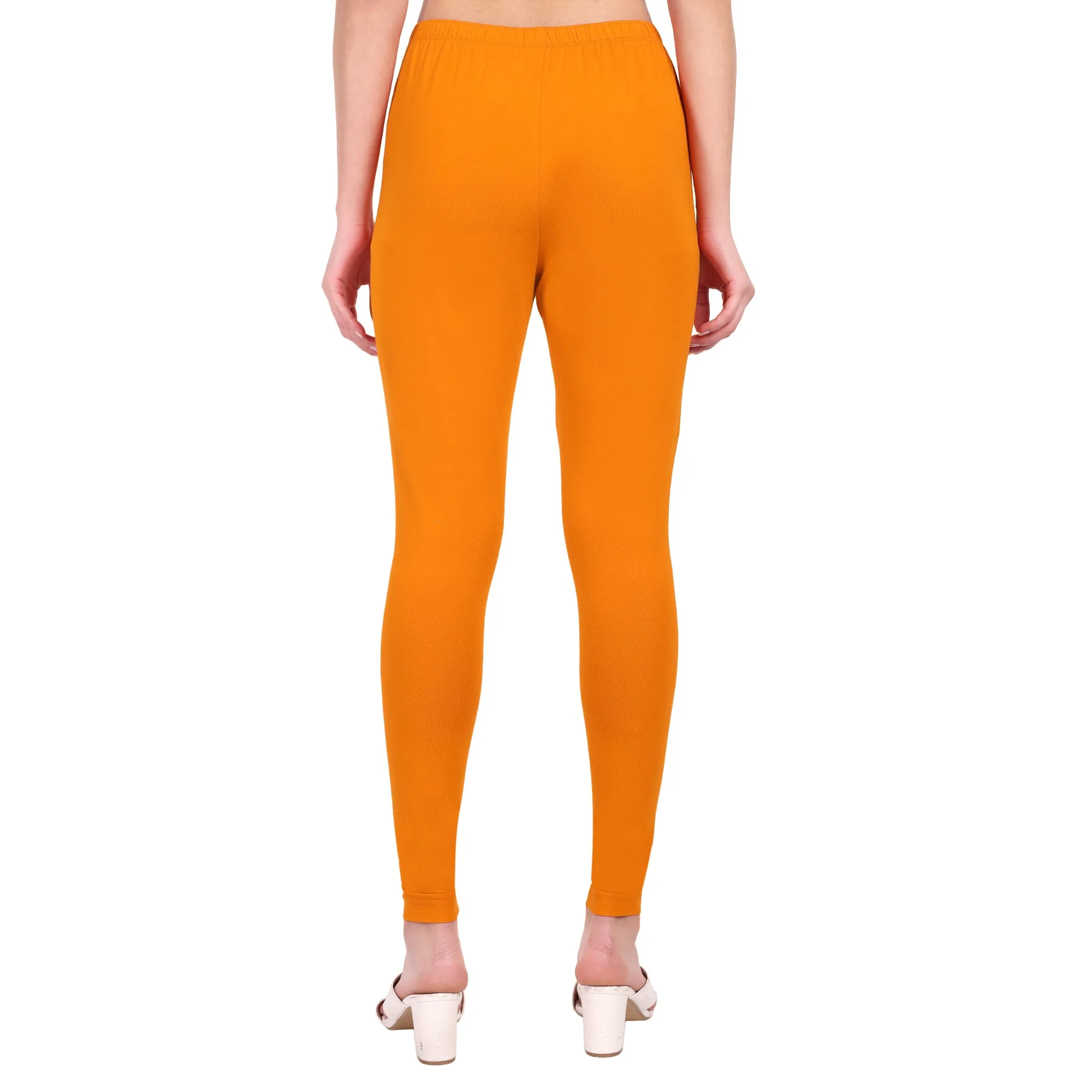 Women Dark Orange Breathable Long Length Legging