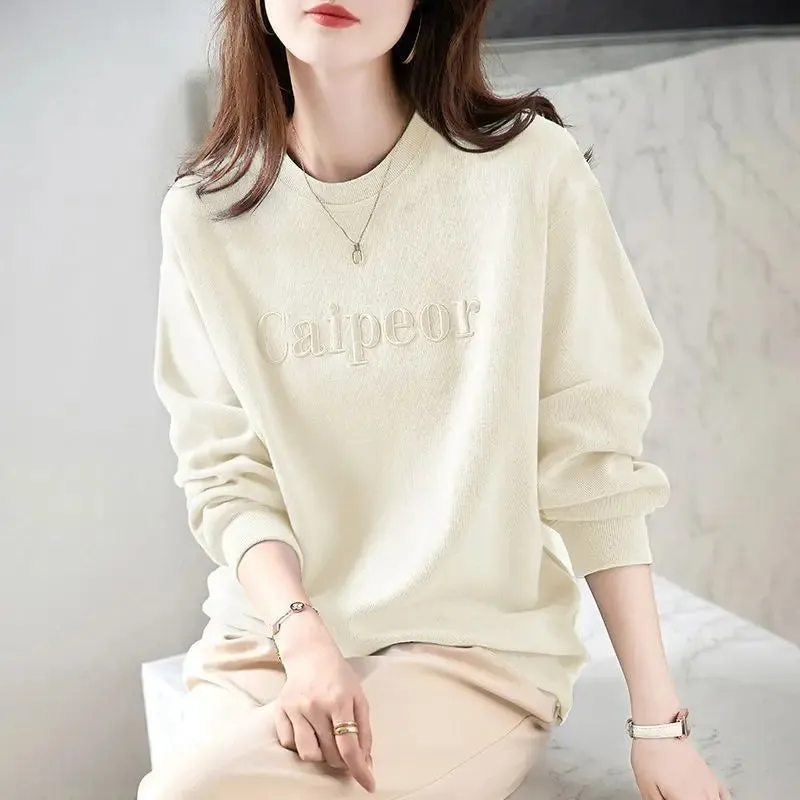 Women's Autumn and Winter Fashion Simplicity Solid Color O-neck Long Sleeve Sweatshirts Women Clothes Casual Loose All-match Top