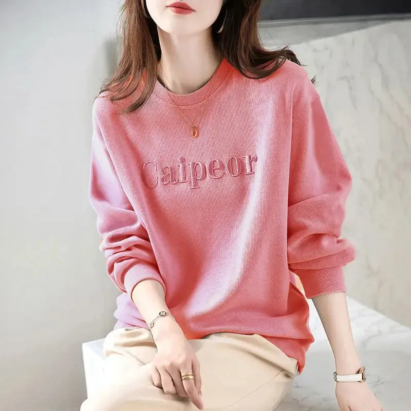 Women's Autumn and Winter Fashion Simplicity Solid Color O-neck Long Sleeve Sweatshirts Women Clothes Casual Loose All-match Top