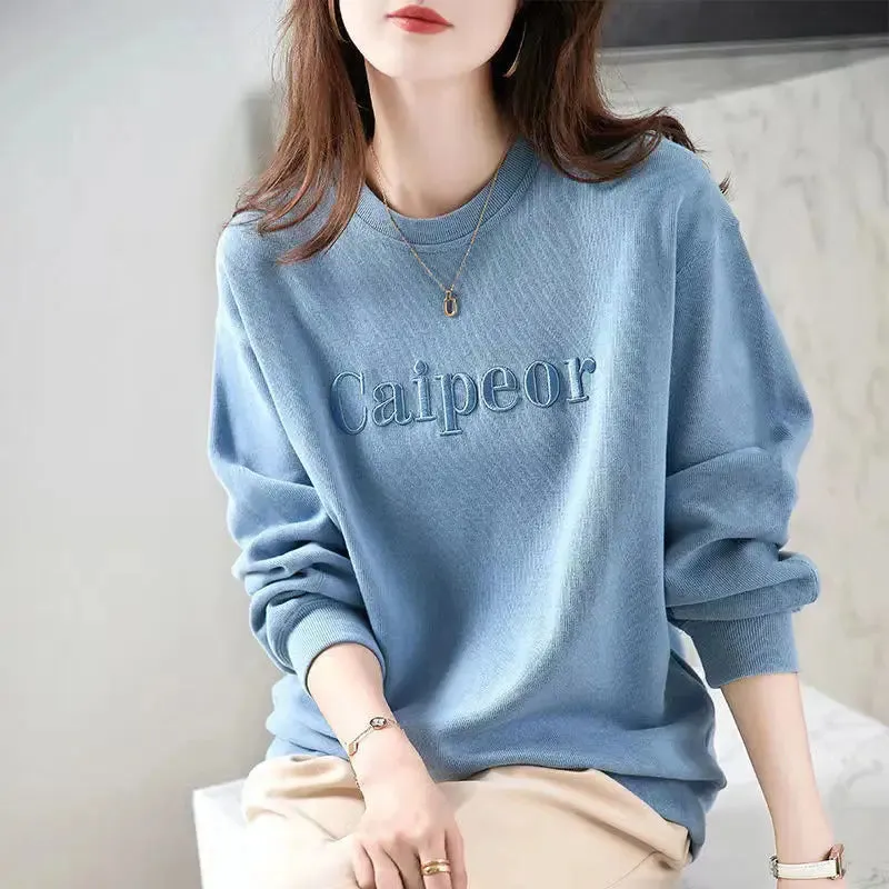 Women's Autumn and Winter Fashion Simplicity Solid Color O-neck Long Sleeve Sweatshirts Women Clothes Casual Loose All-match Top