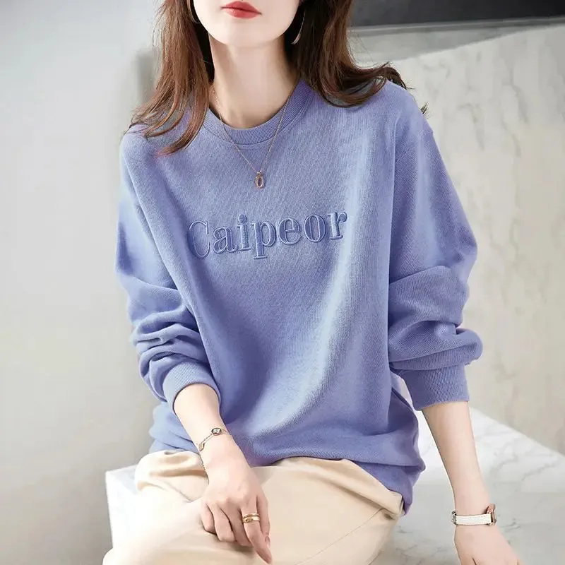 Women's Autumn and Winter Fashion Simplicity Solid Color O-neck Long Sleeve Sweatshirts Women Clothes Casual Loose All-match Top