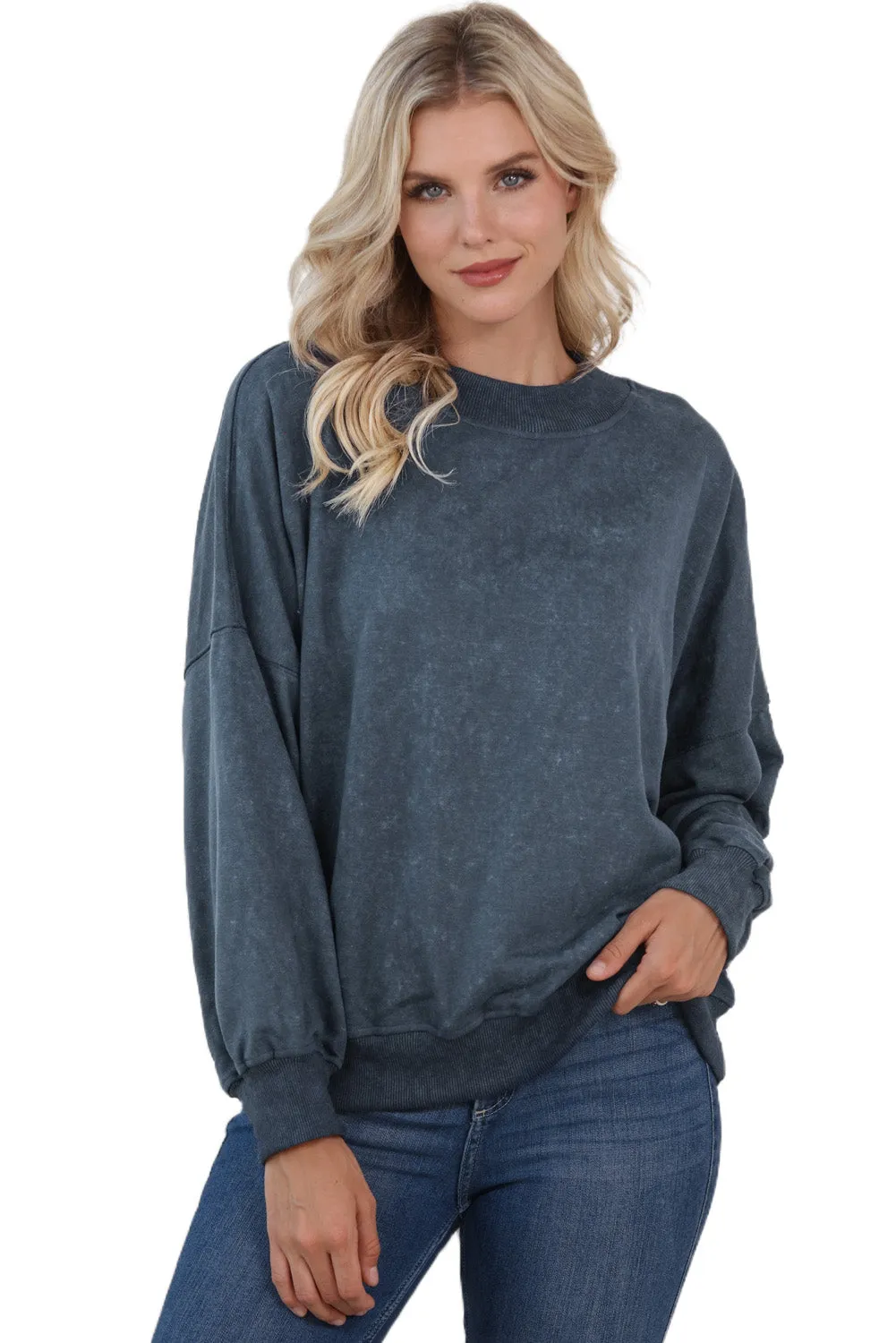 Women's Drop Shoulder Crew Neck Loose Fit Pullover Sweatshirt