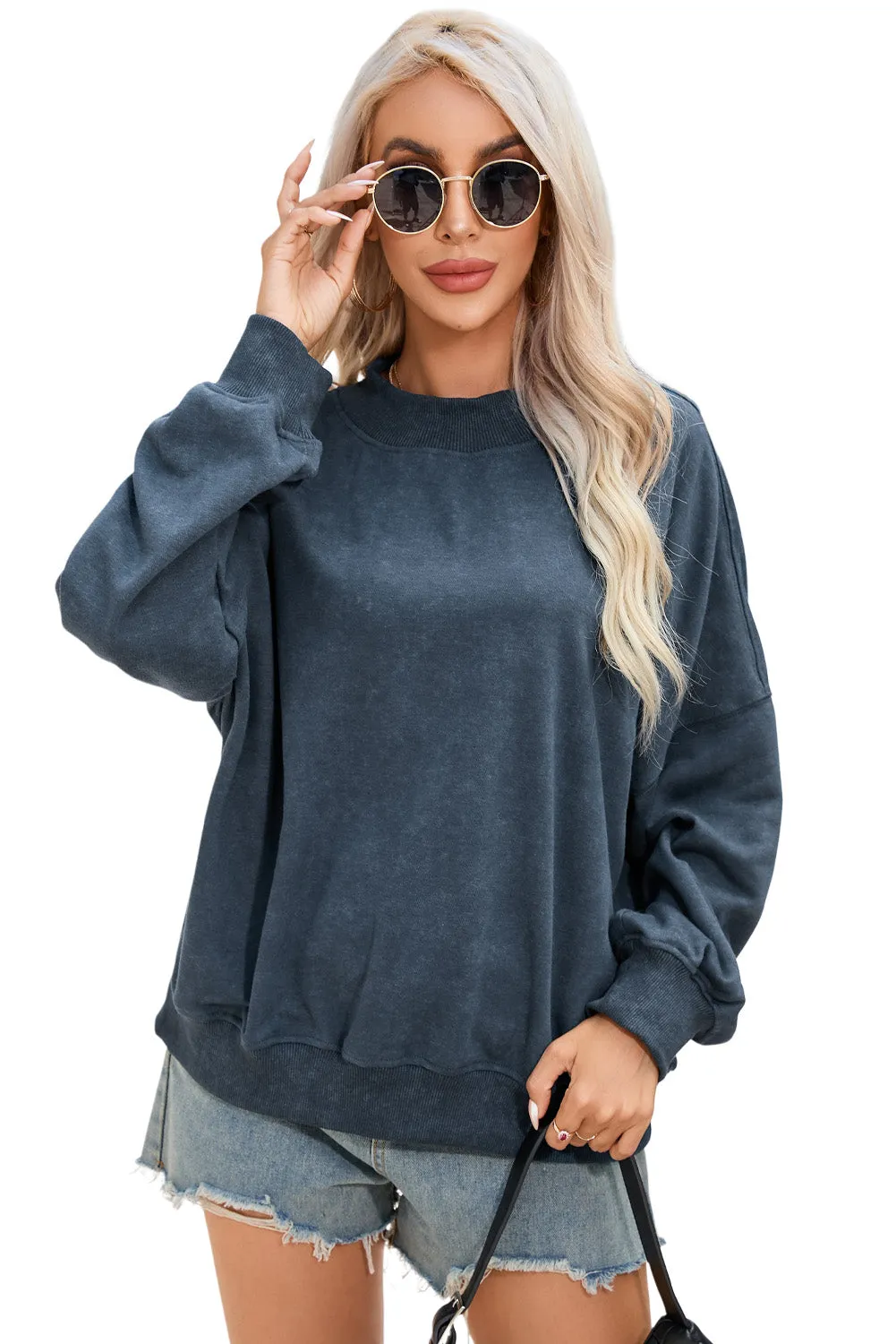 Women's Drop Shoulder Crew Neck Loose Fit Pullover Sweatshirt