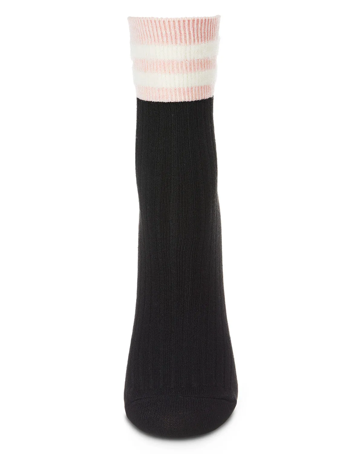 Women's Luxe Cotton Blend Athletic Striped-Cuff Crew Sock