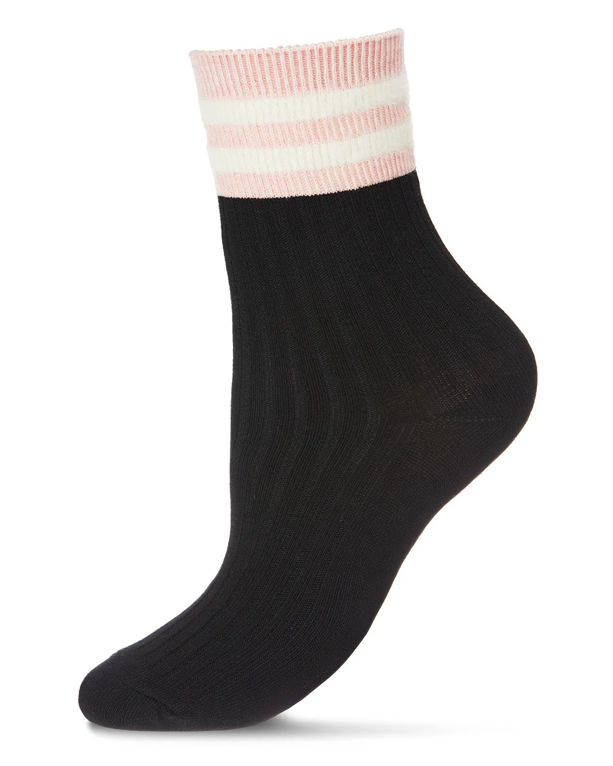 Women's Luxe Cotton Blend Athletic Striped-Cuff Crew Sock