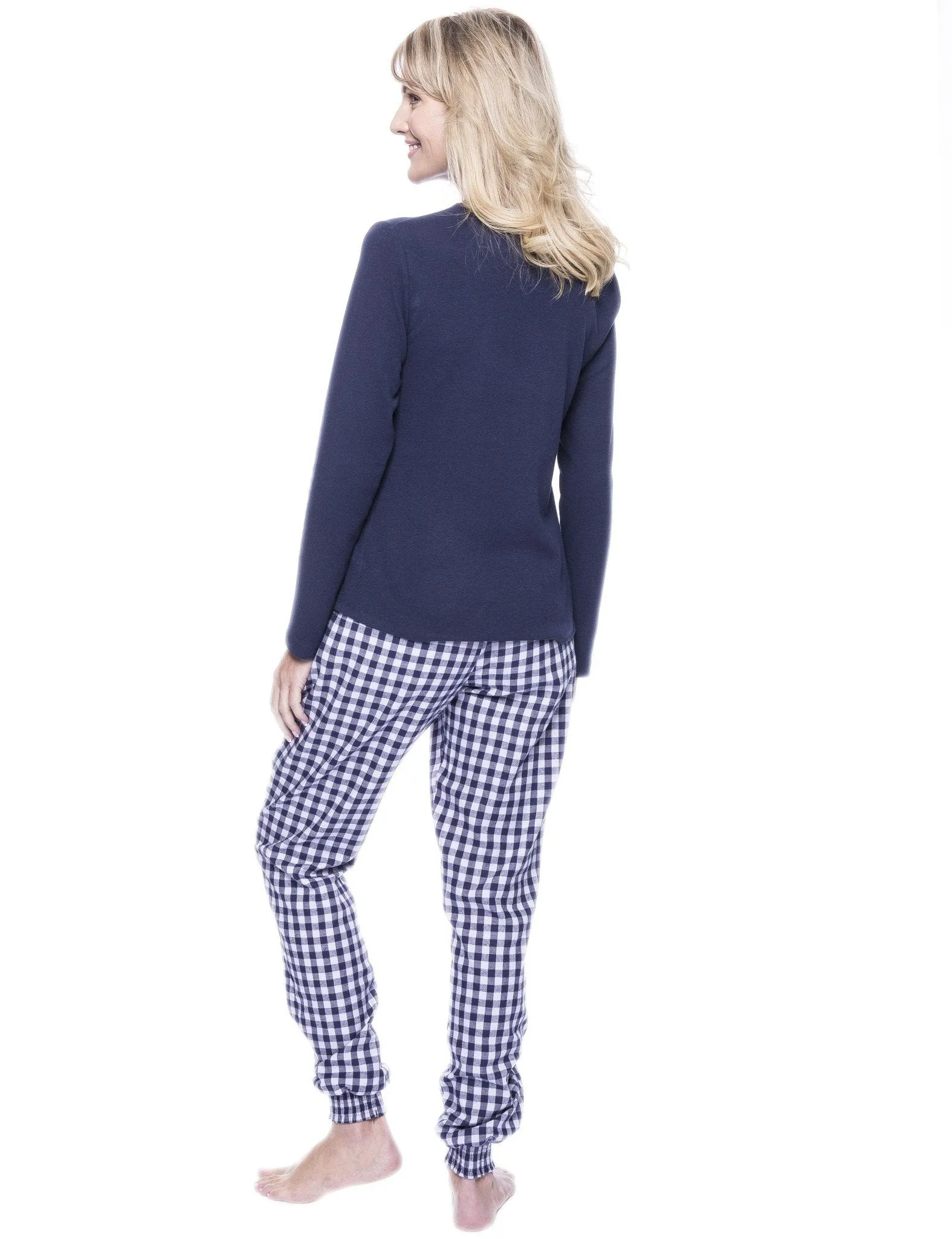 Women's Premium Flannel Jogger Lounge Set - Gingham Blue/Heather