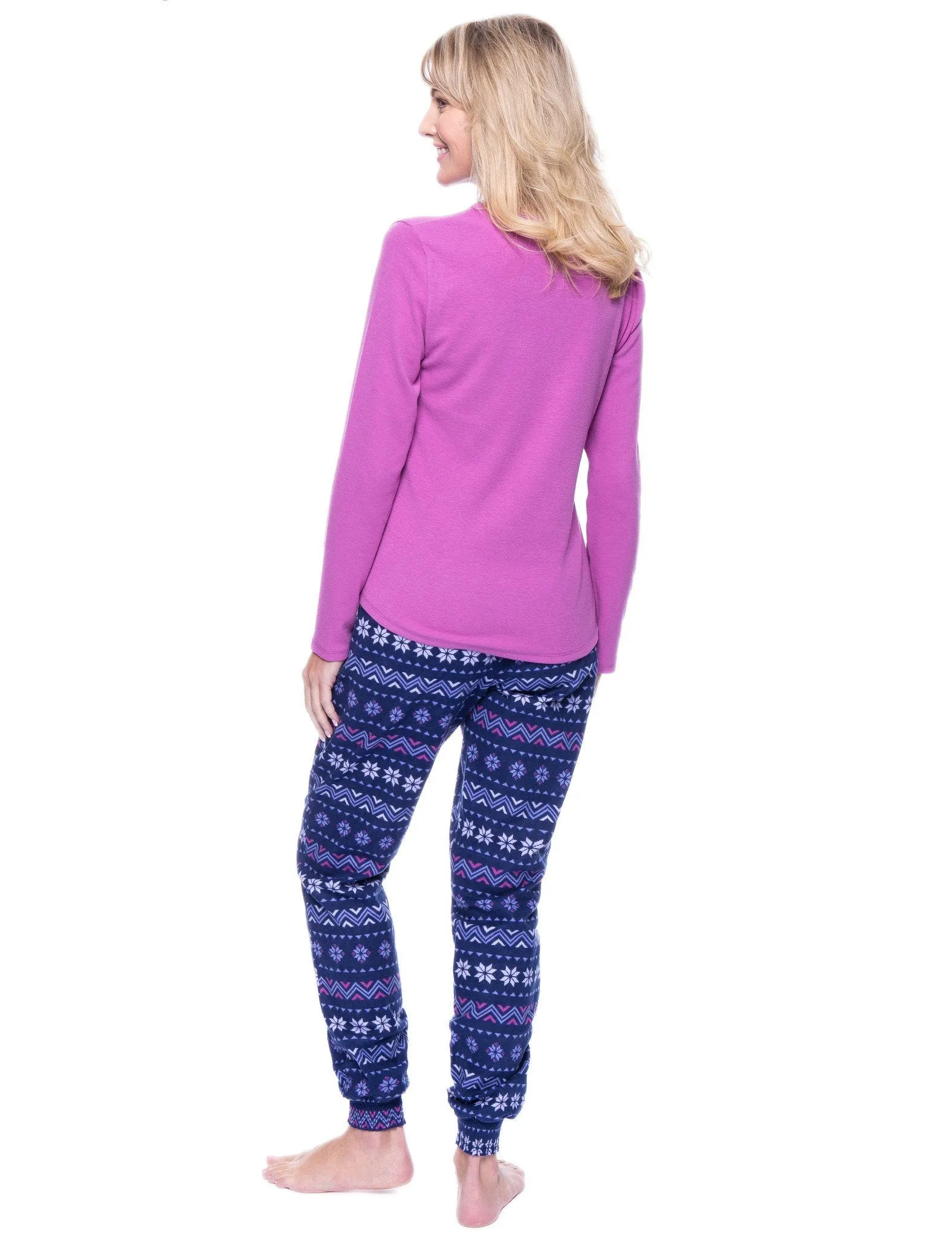 Women's Premium Flannel Jogger Lounge Set - Nordic Snowflakes Blue