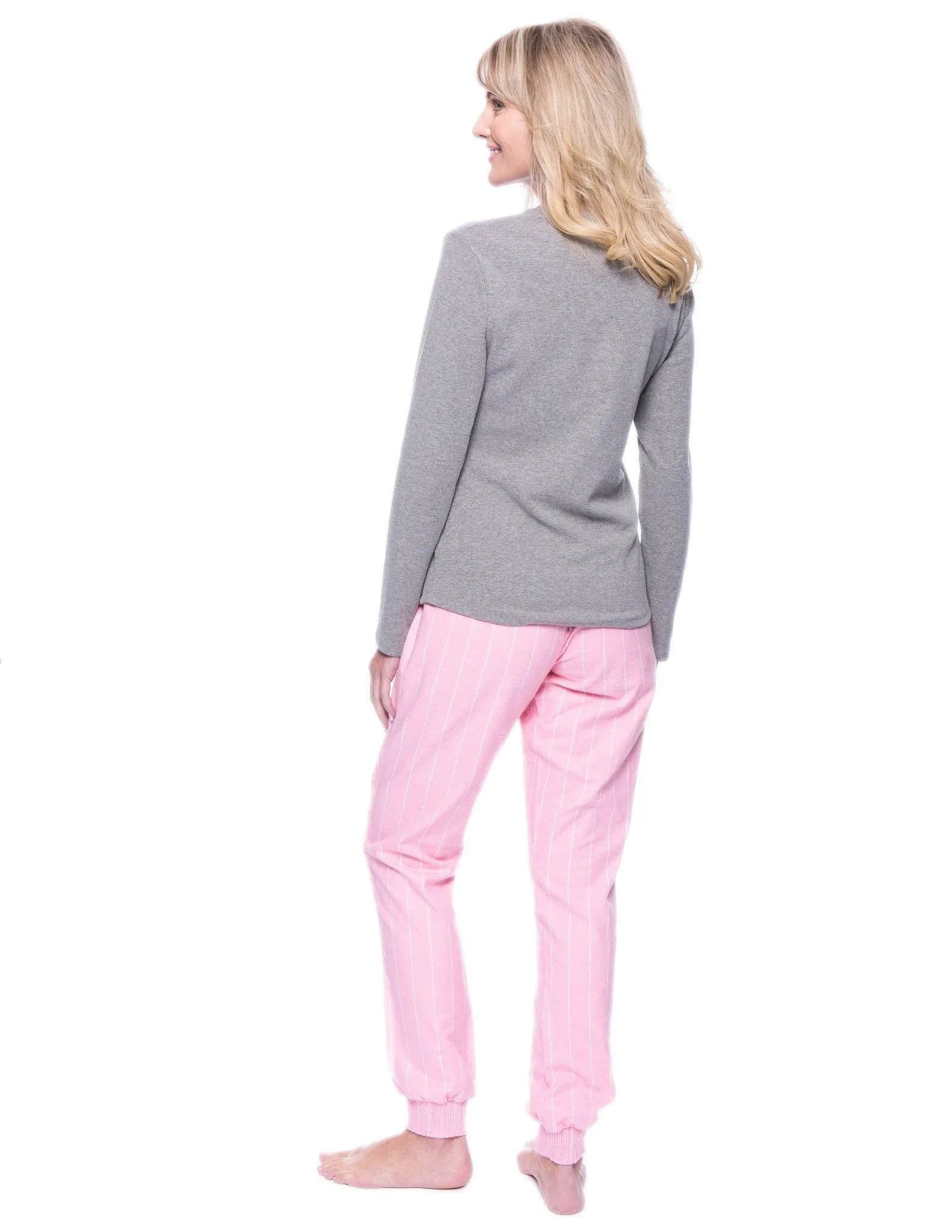 Women's Premium Flannel Jogger Lounge Set - Stripes Pink